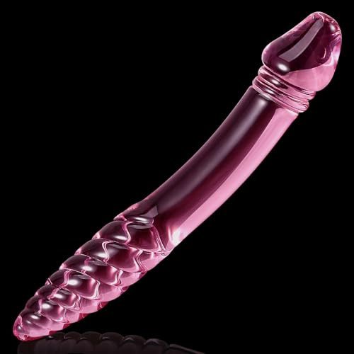 9 Inch Double-Ended Glass Dildo - Pink Crystal Curved Smooth Dildos with Raised Swirls for G Spot Prostate Massager Stimulator Temperature Play Shower Sex Toys Women Couples Masturbation Pleasure Wand