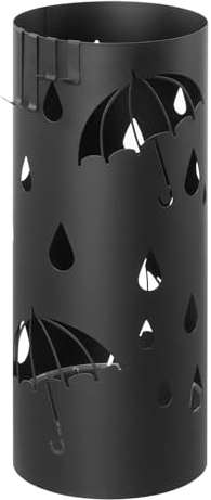 Bricozone Portaombrelli Rotondo In Metallo Moderno Con Vaschetta Scolapioggia E Ganci Removibili Design Elegante Per Ingresso Casa E Ufficio (Nero)