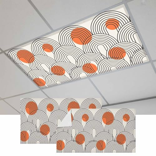 Fewipomaz Black Orange Fluorescent Light Covers 2 Pack Abstract Line Boho Mid Century Arch Geometric Beige Magnetic Fluorescent Ceiling Lights Filters for Office Classroom Home Drop Ceiling 4x2 Feet