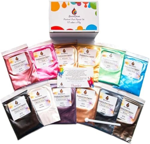 RESIN4DECOR - 12 x 10g Mica-Pulver-Perlglanz-Pigment-Set für Epoxidharz-Projekte, Schmuck, Bastelprojekte, Epoxid-Tischplatte, Leinwand, Malerei, Seifenfarbe, Schleim, 120g