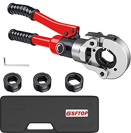 GSFTOP Hydraulic Copper Tube Crimping Tool,Copper Pipe Fittings Crimping and Plumbing Tool with Crimping Dies Jaw 1/2, 3/4, 1 (RED)