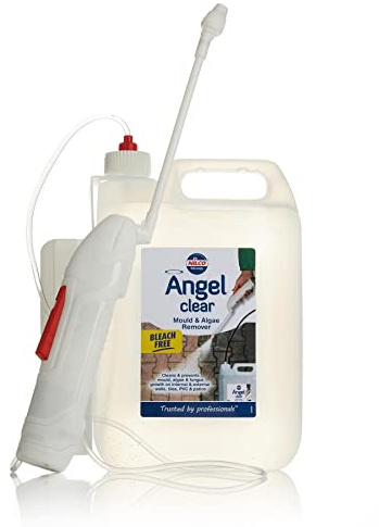 Nilco Angel 5L Clear with Battery Operated Sprayer Mould, Algae, Fungus, Black Spot Remover Bleach Free Controls Re-Growth for Up to 3 Years Internal External Walls, Tiles, PVC, Patio|NIL052
