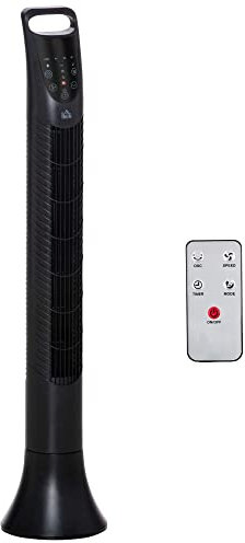 HOMCOM 36'' Freestanding Tower Fan, 3 Speed 3 Mode, 7.5h Timer, 70 Degree Oscillation, LED Panel, 5M Remote Controller, Black