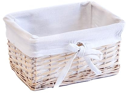 Arthur Cameron - Hand-Crafted Wicker Hamper Basket with Removable Lining - This Empty Hamper Box is Perfect for Storage use as an Organiser Tray or a Small Gift Basket (White Wash)