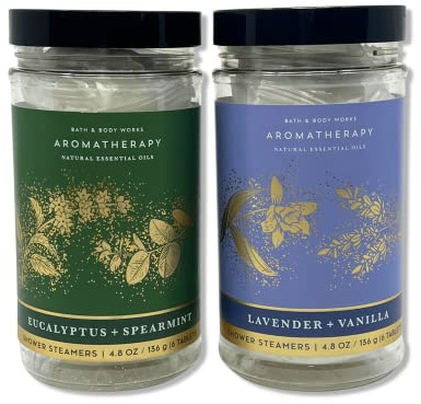 Bath & Body Works - Aromatherapy - Shower Steamers, 6 Tablets Each - 2 Pack Bundle - Lavender Vanilla and Eucalyptus Spearmint
