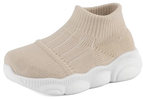 Cheerful Mario Toddlers First Walking Shoes 1-4 T Baby Boys Girls Sneakers Sock Shoes Breathable Flexible Antislip Sole Beige 3 UK Child