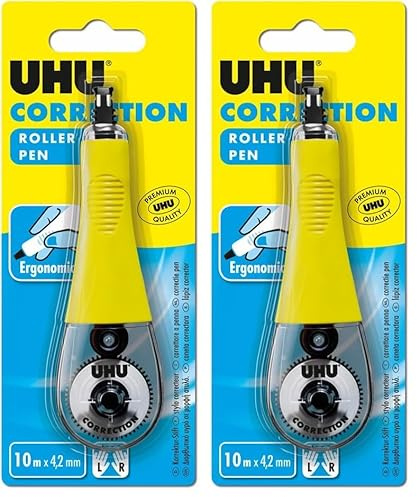 UHU Roller correcteur pen - Ruban correcteur, ergonomique, rapide et précis, blanc, 10m x 4, 2mm (Lot de 2)