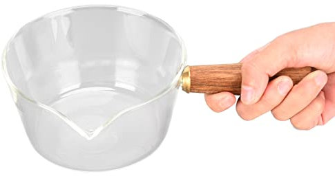 Pentola per il Latte in Vetro con Beccuccio a V e Manico in Legno, Forniture da Cucina, Pentola per il Latte, Casseruola, Utensili da per la Cucina, Pentole, Pasta,