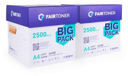 FairToner Kopierpapier 5000 Blatt DIN-A4 80g, Weiß (10 x 500 Blatt / 10er Pack) Universal Druckerpapier für Laserdrucker und Tintenstrahldrucker geeignet