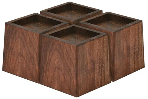TQVAI Lot de 4 Rehausseur Pieds de Lit en Bois, Lourd Pied de Meuble, Supporte 1000KGS, Augmentation Pieds de Lit 9 CM, Pieds de Canapé Hauteur de Levage du Canapé de Table de 3,5 Pouces, Marron