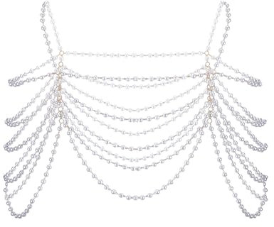 NICENEEDED Perlenschal-Schulterkette, Mehrschichtige Halsketten, Körperschmuck, Sexy BH Quaste Körperkette Sommer Strand Schultergeschirr Kette Halloween