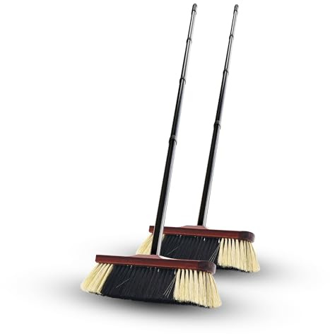Novaliv 2 escobas de habitación con mango estable, mezcla de cerdas suaves, 4 piezas, mango variado natural, para laminado y parqué, cerdas naturales