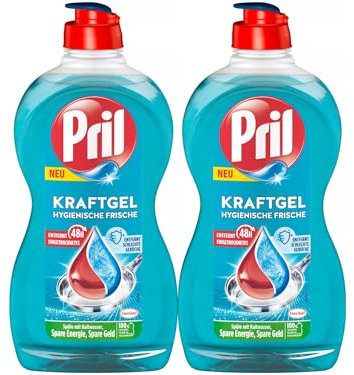 PRIL Kraft Gel Hygienische Frische (2x 450 ml), Handgeschirrspülmittel mit höchster Fettlösekraft, für sauberes Geschirr auch in kaltem Wasser, entfernt schlechte Gerüche