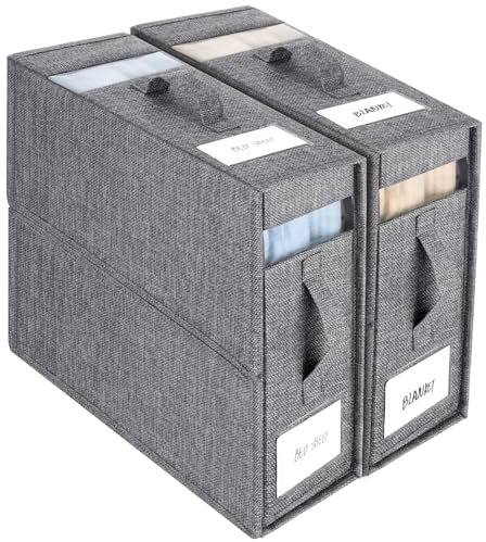 Dntorx 2 Pack Bed Sheet Organizers and Storage, Foldable Bedding Storage Box Linen Storage Box With Handle and Window for Sheet, Duvet Covers,Blankets and Towels
