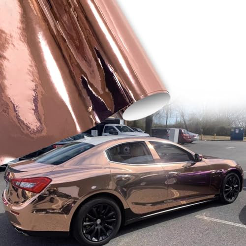 Blueshyhall Autofolie Rosegold mit Spiegeleffekt, Car Wrapping Folie Rosegold Chrom Glänzend Metallic, Autofolie Bronze Folierung Folie Auto Innen Aussen Wasserfest mit Selbstklebende (50 x 152 cm)