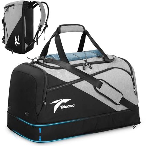 Tolaccea Sporttasche Rucksack für Herren Damen, 54-72L Erweiterbar Sporttaschen Groß mit Schuhfach Nassfach Laptopfach,Reisetasche Trainingstasche für Gym,Reise,Schwimmen,Sauna,fußball (Grau)