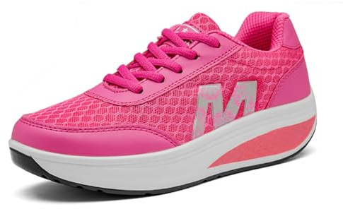 QZBAOSHU Damen Abnehmen Walkingschuhe Turnschuhe Fitness Keile Plattform Schuhe Sneakers 39 EU,Rose M