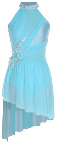 iEFiEL Abito da Danza Lirica per Donna Vestito da Pattinaggio Artistico Senza Maniche Abito da Balletto Ballerina Prestazioni sul Palco Dancewear Azzurro M