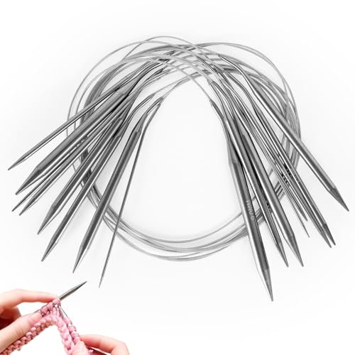 Rundstricknadeln Set 80cm,8 Stück Rund Stricknadeln Set Edelstahl Rundstricknadel, rundstricknadeln set austauschbar, stricknadeln für socken, Mützen und Ärmel - 2mm/3mm/4mm/5mm/6mm/7mm/8mm/9mm