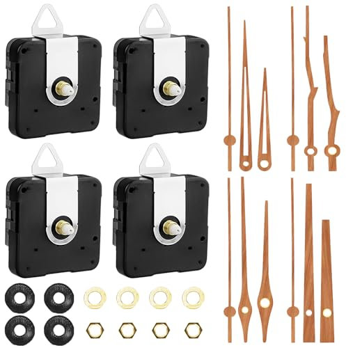 4 Stücke Uhrwerk für Wanduhr: Quarz Uhrwerk mit 4 Arten von Walnussholz Uhrzeigern Uhrzubehör, Stilles Quarzuhrwerk Mechanismus Reparaturwerkzeug, Uhrwerk mit Zeiger, DIY Uhr Ersatzteile