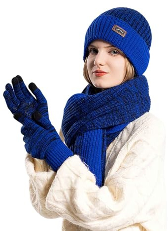 Cexiakong Ensemble bonnet, écharpe, gants, pour homme et femme, tricoté, doublé, bonnet, hiver, écran tactile, gants, écharpe, chauffe-mains pour temps froid, ensemble cadeau 3 en 1 pour l'hiver,