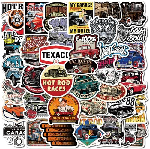2 x 50 Pièces Autocollants Classiques, Autocollants Classiques Cars Hot Rod, Stickers Vintage Voiture Classique, Pour ordinateur portable, Enfant, Guitare, Valise, Ordinateur, Adolescent