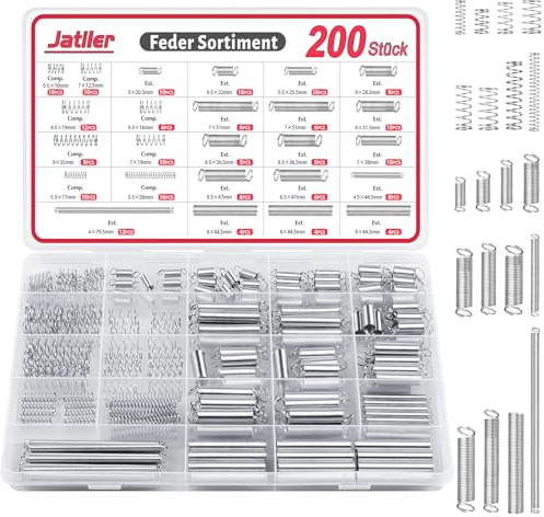 JatilEr 200 st fjäderdragfjädrar sortiment, 20 storlekar fjädrar, metalliska spännfjädrar, spiralfjädrar, rostfritt stål, tryckfjädrar, sortiment med boxspringfjädrar för verktyg, apparater