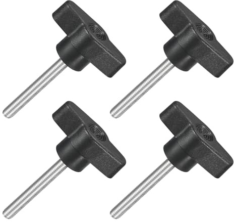 QUARKZMAN 4pz Manopole ad Alette a T a Farfalla, Manopola Serraggio Vite M5 x 40mm Filettatura Maschio Viti Acciaio Inossidabile 304 Maniglia 36mm Dia per Sostituzione Manopola, Nero