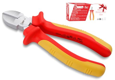 Sharp-tec Seitenschneider 160mm verchromt VDE Zertifiziert 1000V Isolierte Zange für Elektriker Isolierter Griff DIN EN IEC 60900 15.2 cm Professionelle Drahtschneider