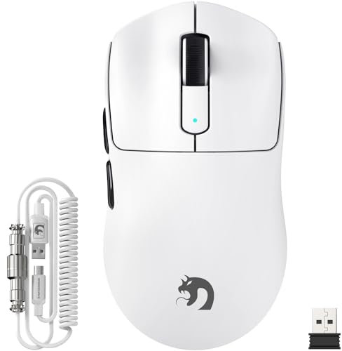 MAMBASNAKE M3 39g SUPERLEICHTE Kabellose Gaming-Maus mit Spiralkabel, PixArt PAW3395PRO-Sensor, Bis zu 40000DPI, BT/2,4G Kabellos/Kabelgebunden, 100Mio. Klicks Mikroschalter, für PC/Xbox/PS/Mac (Weiß)