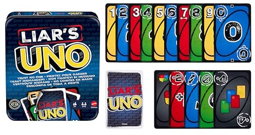 Mattel Games Liar’s UNO Card Game in Travel & Storage Tin for Adults, Kids, Families, Parties & Game Nights, Outwit Other Players with Bluffing & Trickery (Amazon Exclusive)
