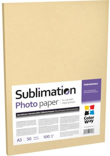 ColorWay Sublimationspapier, A3, 100g/m², 50 Blatt, Mattes Transferpapier für Tintenstrahldrucker