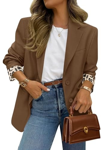 PRETTYGARDEN Blazers for Women 2026 Fall Work Office Suit Jackets Dressy Open Front Leopard Blazer Business Casual Outfits (Brown,Medium)