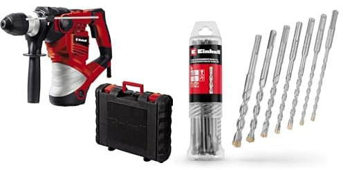 Einhell Martillo perforador con cable - TC-RH 1600. 240 V, 1600 W, 4 J, taladrado de impacto/cincelado neumático, portaherramientas SDS-plus. Incluye maletín + Juego de 7 brocas