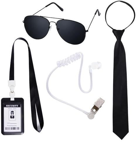 YUYWWAN Agente Costume Accessori, Costume Agente Segreto, Spia Costume Accessori Set con Occhiali da Sole Cravatta Cuffie Porta Documenti e Porta Carte per Carnevale Cosplay Feste (Nero-B)