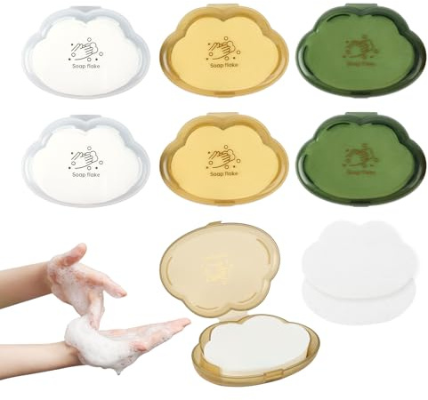 6pcs 300 Fogli di Sapone da Viaggio, Sapone da Viaggio, Mini Scatole di Sapone in Fogli Biodegradabili, Sapone Portatile in Foglietti, Sapone in Fogli da Viaggio per Campeggio, Escursioni & Outdoor