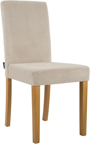 CLP Chaise de Salle à Manger rembourrée avec Dossier Ina, Chaise de Cuisine en Velours côtelé, Structure Stable en Bois, Couleur:Brun Clair, Couleur du Cadre:Antique Clair