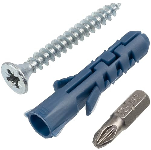 AERZETIX - Kit di 25 tasselli ad espansione 10x50 mm in nylon + 25 viti per legno a testa svasata M6x50 mm color argento + 1 punta di avvitamento 1/4 PZ3 | per fissaggi su materiali pieni