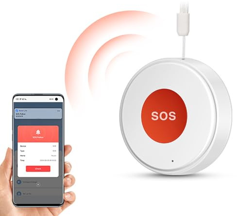 Decdeal WiFi SOS Smart Security Button, Emergency Alert System with App Integration, Smart Life Linkage Switch for Elderly Care, Rechargeable Battery, White