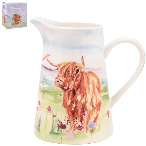 The Leonardo Collection Jennifer Rose Gallery Highland Cow Jug 500ml | Fine China Milk & Cream Jug for Kitchen | Rustic Animal Print Pitcher for Tea, Coffee & Breakfast Table | Gift for Women & Men