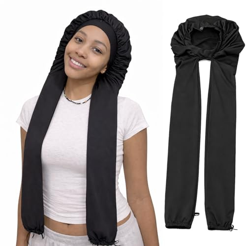 HZHSSG Bonnet de Nuit pour Femmes, Bonnet de Sommeil 2-en-1 pour Cheveux Longs, Respirant Bonnet en Soie pour Cheveux Nuit pour Tresses et Cheveux Longs Bouclés
