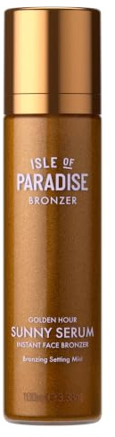 Isle of Paradise Sunny Serum Bronzing Setting Mist, Golden Hour, 100 mL | Hydrating Instant Face Bronzer, with Vitamin B5, Spray Under or Over Makeup, Non-Greasy, Light Feel, Radiant Glow, Wash-Off