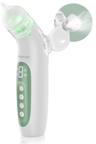 Momcozy BN007 BreezyClear Nasensauger Baby elektrisch, 2-in-1 mit Sprühfunktion, 65 kPa Saugkraft, 4 Stufen, leise & tragbar, mit Licht & Musik