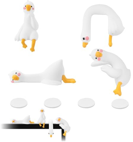 Juego de 4 piezas de decoración de computadora de pato perezoso de resina, bonita figura de monitor de ganso, estatuas de ganso para el salpicadero del coche, oficina, escritorio, marco de fotos