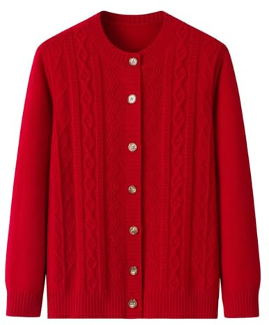 HNVAVQ Cardigan Femme en Cachemire 100%, Gilet Tricot Torsadé avec Boutons, Pull Élégant Hiver
