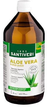 SANTIVERI - Aloe Vera Jugo, Complemento Alimenticio a Base de Jugo de Aloe Vera, Ayuda con el Bienestar Digestivo e Intestinal, Sin Gluten, Vegano - Frasco 1 L