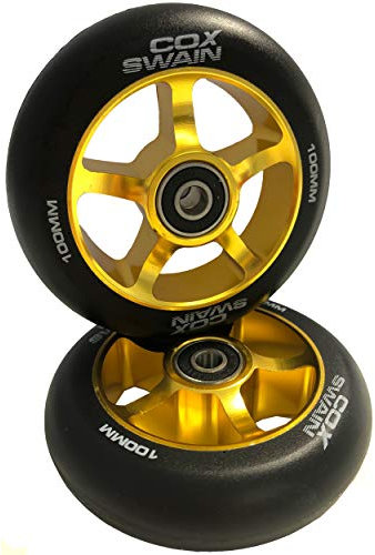 Cox Swain 2 STK. X-385 High End 100mm Stunt Scooter Rollen Alu Core - ABEC 11 Lager, Black/Gold