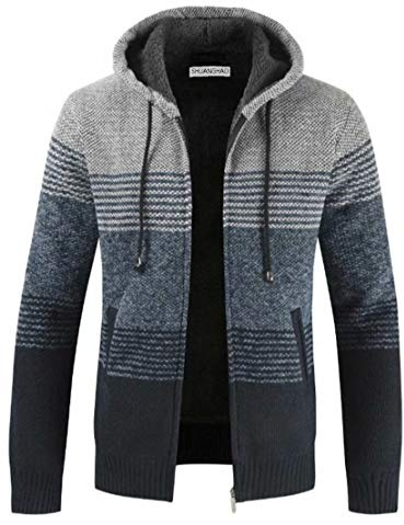 Shuanghao Hombre Chaqueta De Punto Jersey con Capucha Basic Cremallera Grueso Suave Forro Caliente Primavera otoño Invierno Slim Fit Sudadera JerséIs Sueltos Outwear Tops para Hombre (L,Gris Claro)