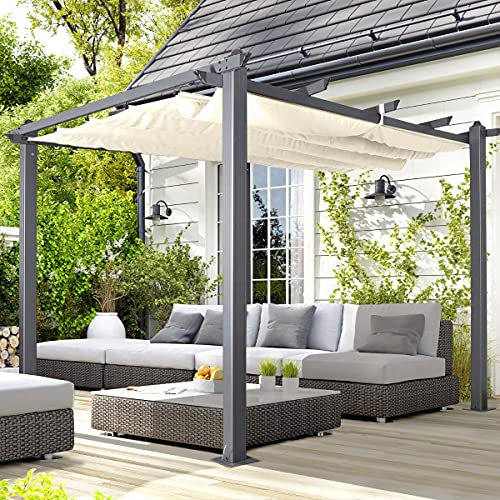Oseasons Acorn 3m Square Aluminium Pergola Gazebo in Creamy White - Premium Outdoor Patio Canopy with Adjustable Louvres, Weatherproof Garden Shelter for Garden, Patio or Deck