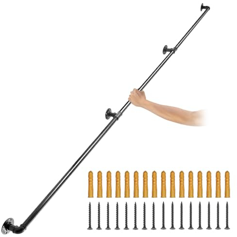 VEVOR Pasamanos Escalera 240 cm Pasamanos de Pared Acero al Carbono Acabado Mate Carga 200 kg Pasamanos Estilo Industrial ?32 mm Pasamanos Montaje en Pared Kit Completo Negro para Interior y Exterior